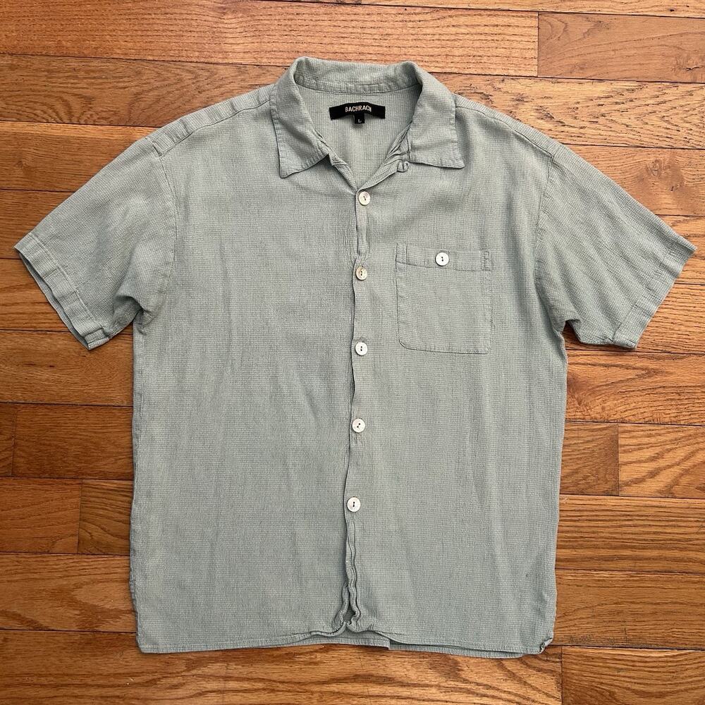 Vintage Bachrach Woven Rayon Turquoise Camp Collar Short Sleeve Button Up Shirt